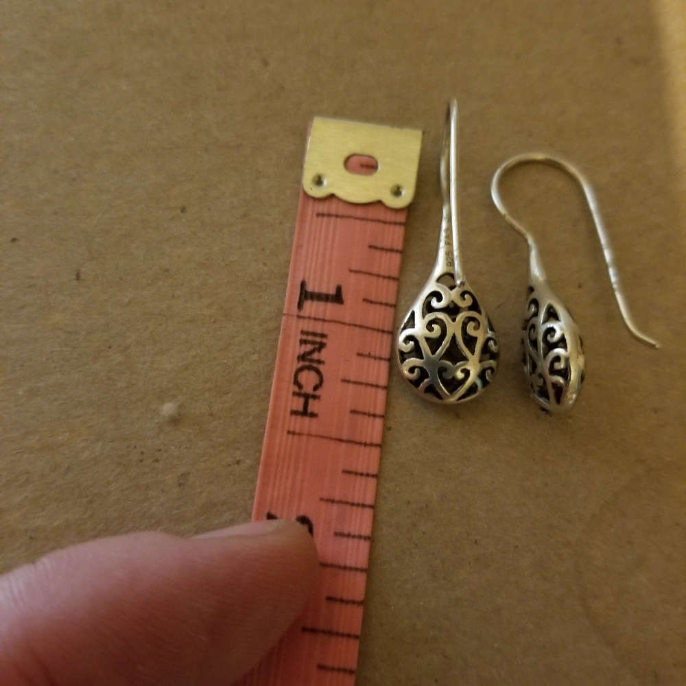 Scroll teardrop earrings,  sterling silver